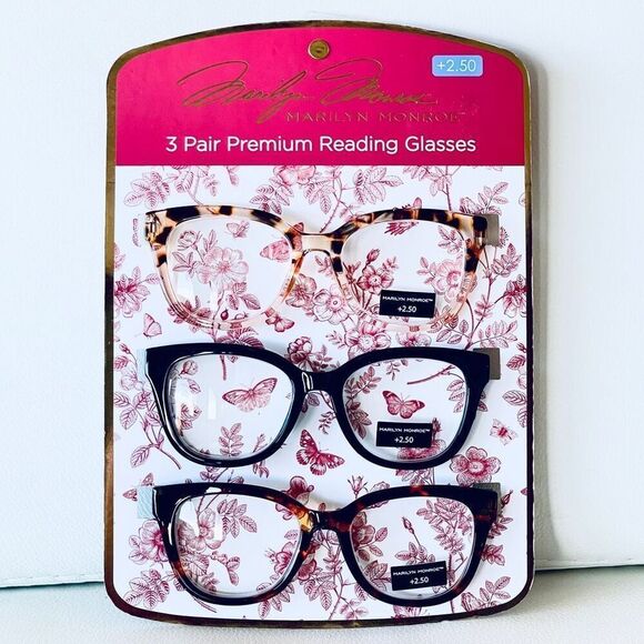 NWT 3 Pack 2.50 Marilyn Monroe Premium Reading Glasses Black, Brown & Tan - Picture 1 of 12